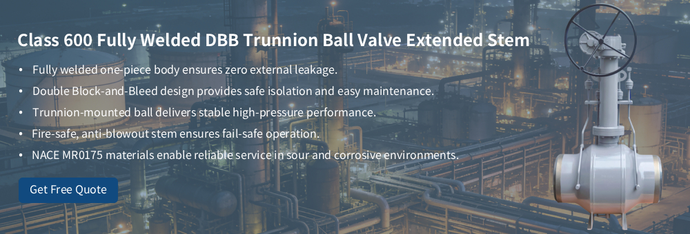 Class 600 Fully Welded DBB Trunnion Ball Valve