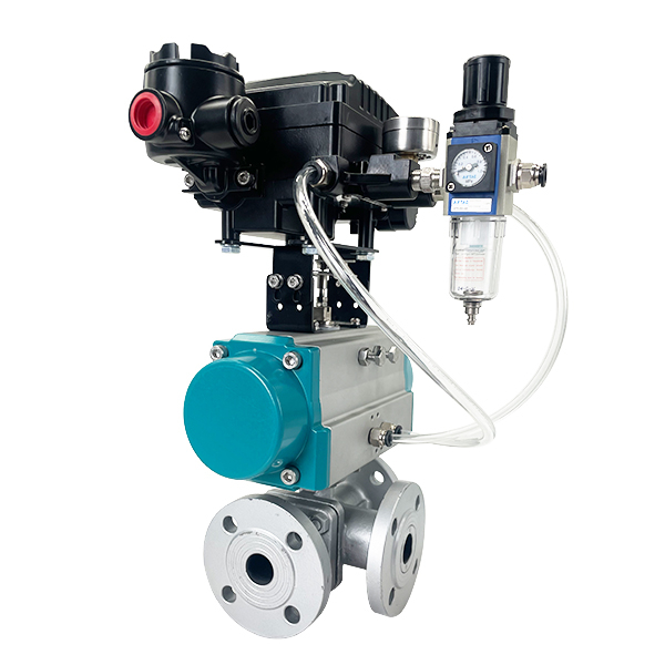 Pneumatic 3-Way Flanged Ball Valve with Positioner