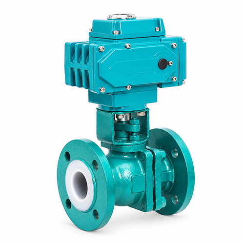 Electric lined flanged ball valve for corrosive chemical service